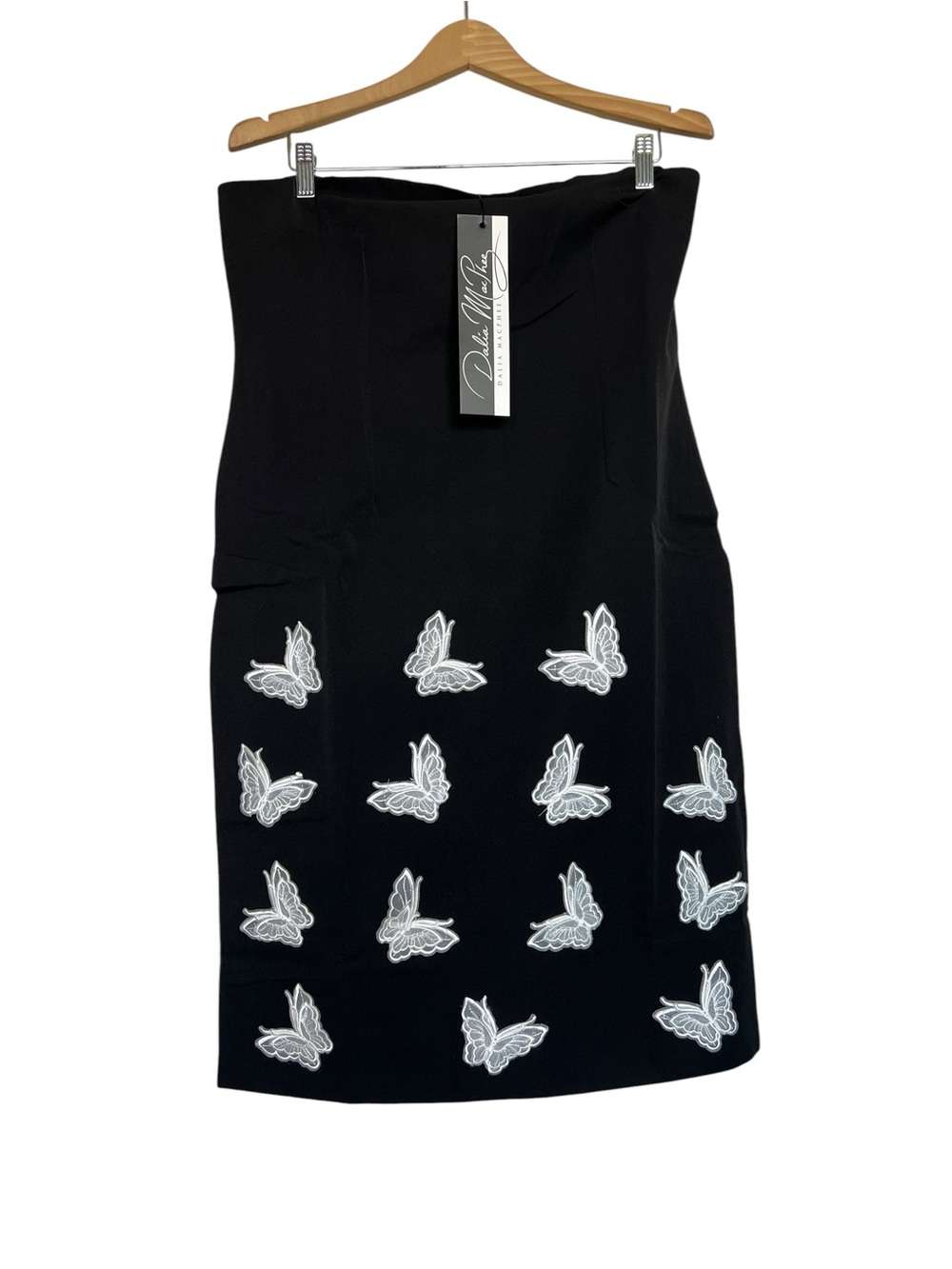 Dalia MacPhee Size Large NWT Strapless LBD With Embroidered Butterflies